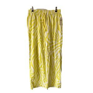 NWT Anthropologie Womens Small Casual Pants Lime Green Print Wide Leg White